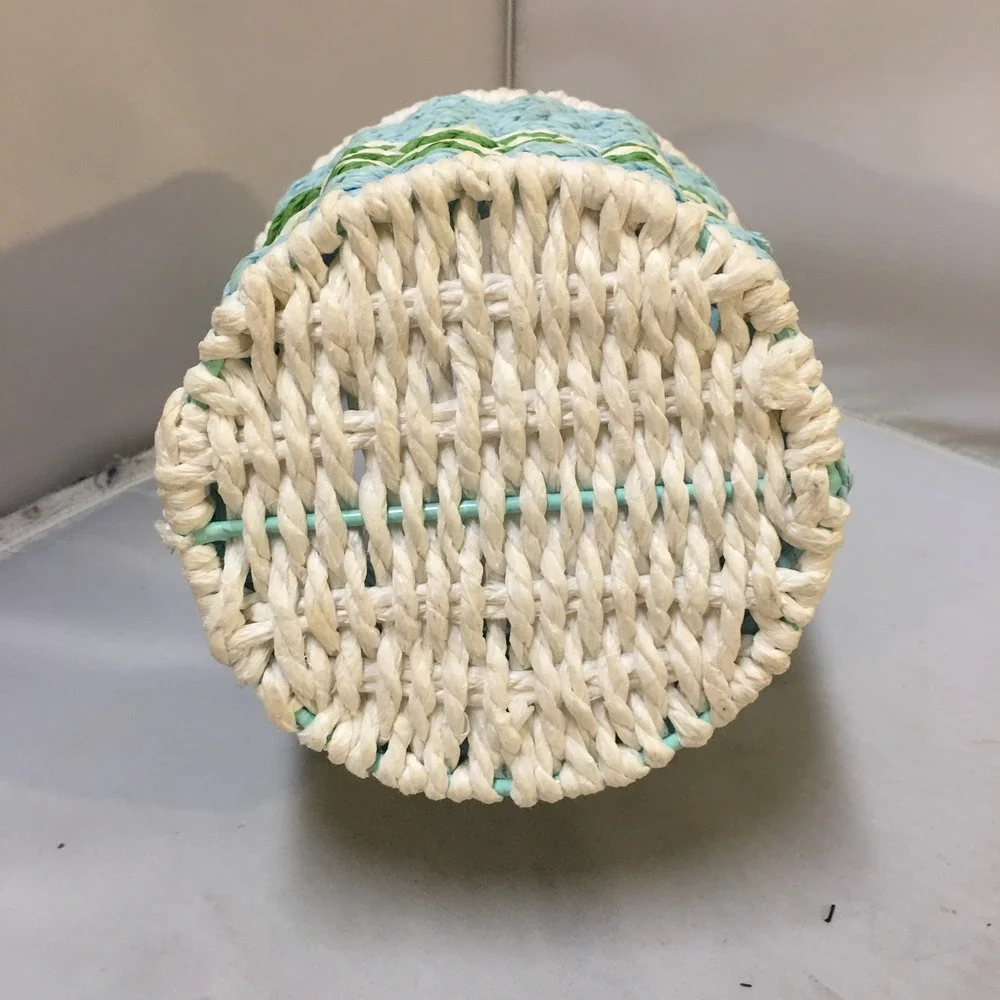 Woven Paper Rope Basket Kids OS Blue White Green Easter Spring Decor Storage